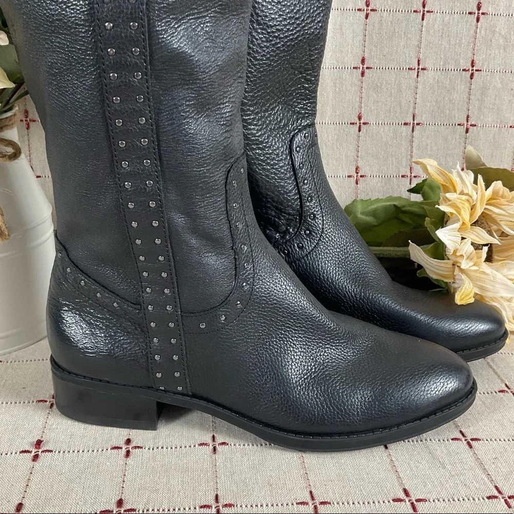 💐HP💐 Sam Edelman Prina Studded Soft Black Leather Knee High Riding Boots 6.5 - Picture 2 of 11